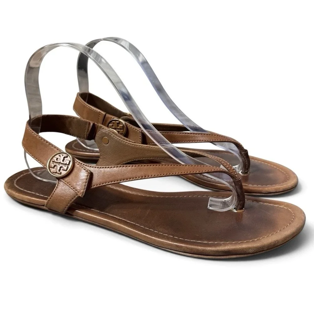 Tory Burch Brown Leather Minnie Travel Sandals Thongs Flats Womens Shoes 9 M